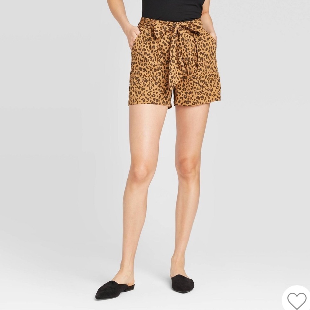 A New Day Leopard Print Shorts Medium High Waist Tie Waist Casual Summer